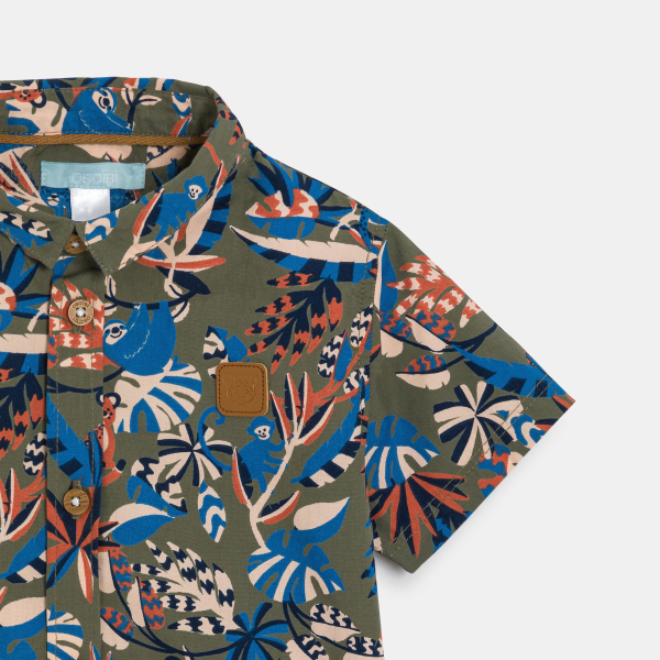 قميص قطني مزين برسمة قرد، للأطفال الصغار